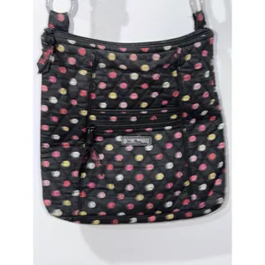 Vera Bradley Havana Polka Dots Three Zipper Crossbody Bag Purse Satchel Black M thumbnail 4