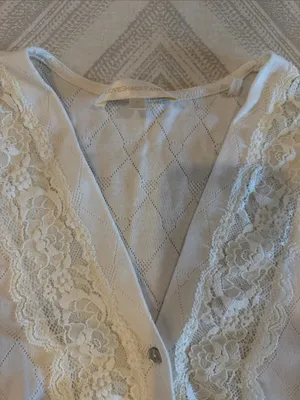 LoveShackFancy Natine Cardigan Ivory Size Small Lace Trim Button Front thumbnail 4