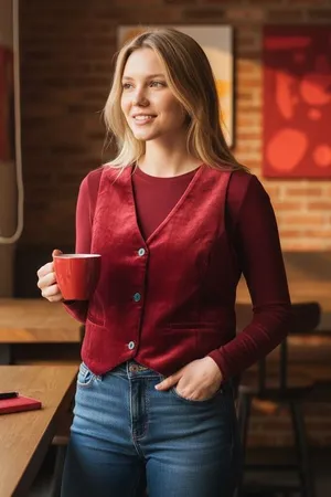 Vintage GAP Velvet Vest Womens L Red Maroon‎ Button Down Sleeveless Top thumbnail 1