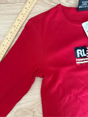 Polo Ralph Lauren Medium NEW Red Long Sleeve Sequin Flag Y2K Vintage Retro thumbnail 5
