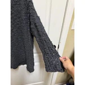 Free People Pretty Pointelle Vee Sweater Small Charcoal Oversized Open Knit thumbnail 7