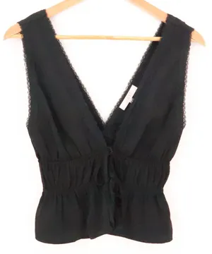 WAYF Babydoll Tie Front Top Womens Size XS Black‎ Dark Fairy Coquette Flirty thumbnail 1