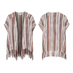 Altar’d State Striped Fringe Open Front Poncho Top Size S Boho Southwestern thumbnail 7