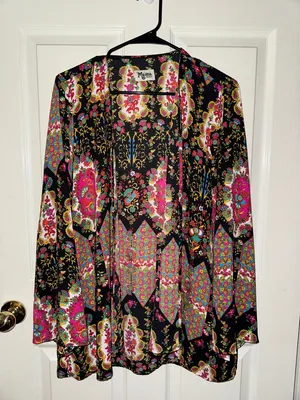 Show Me Your Mumu Floral Paisley Print Light Weight Cardigan Bell Sleeves Sz M thumbnail 1