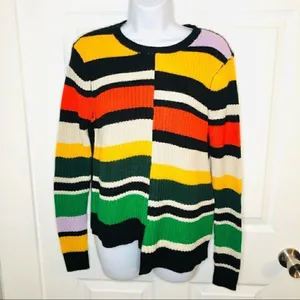 Nine West Color Block Sweater Asymmetrical Hem Retro Black XS thumbnail 4