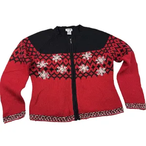 Womens Sweaters Cardigan Medium Wool‎ Blend Paul Harris Design Red Fair Isle Zip thumbnail 2