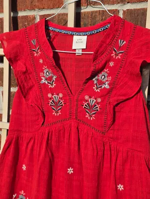 Knox Rose Red Floral Embroidered V-Neck Flutter Sleeve Dress | Size M thumbnail 3