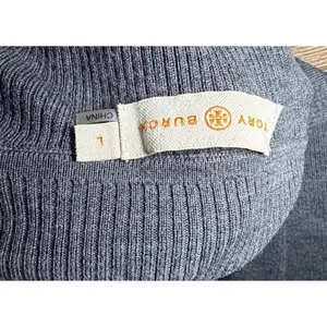 Tory Burch Turtleneck Sweater Gray Large Merino Wool Minimalist Work Office‎ thumbnail 3