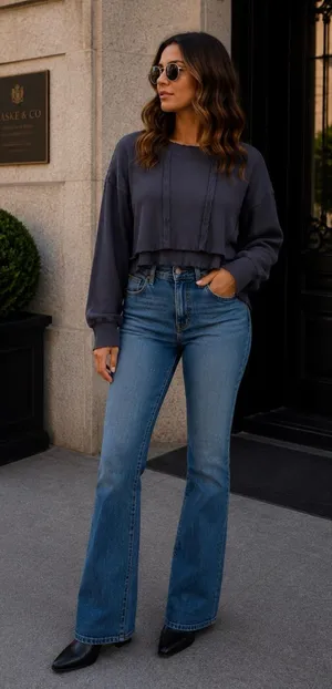 Free People Washed Deep Purple Cropped Long Sleeve Tee thumbnail 1