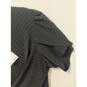 Michael Kors Womens Black Gold Pin Dot Petal Sleeve Top Blouse XL thumbnail 5