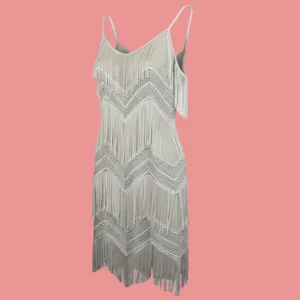 Lulu's Ivory Fringe Sequin Mini Dress Size Small Gatsby Flapper Cocktail‎ thumbnail 4