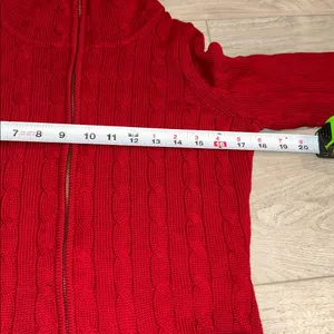 Lauren Ralph Lauren Sweater Womens S Red Cable Full Zip Brass Buckles Pockets thumbnail 8