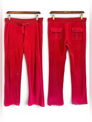 Sarah Johnson Y2K Red Velour pants, pull up elastic waist, Juicy inspo sz M thumbnail 2