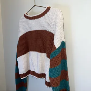 American Eagle Cropped Colorblock‎ Knit Sweater Oversized EUC thumbnail 6