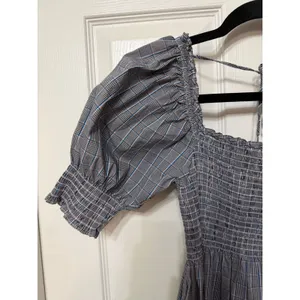Hill House Home The‎ Athena Nap Dress Blue Grey Plaid Smocked Mini Dress XS thumbnail 4