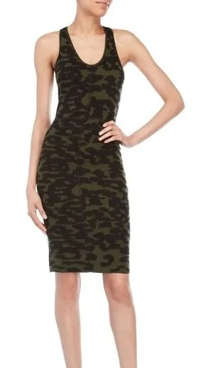 Faith Connexion Paris Wool Silk Leopard Camo‎ Jacquard Racerback Midi Dress L thumbnail 1