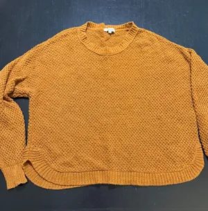 Madewell Womens Large Burnt Orange Waffle Knit Curved Hem Crewneck Sweater L thumbnail 1