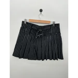 Like an angel Y2K Black Pinstripe Pleated Mini Skirt Buckle Strap Punk Grunge Goth Festival thumbnail 3