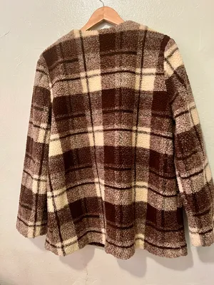 Plaid Snap Button Sherpa Teddy Jacket/ Coat thumbnail 5