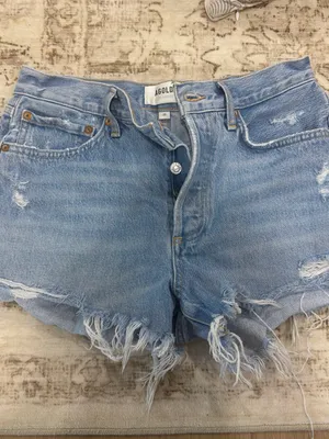 AGOLDE Light Blue Distressed Denim Shorts thumbnail 4