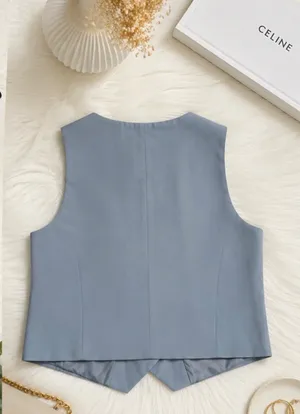 ZARA Light Blue Tailored Suit Vest Top 🩵 Size L thumbnail 10