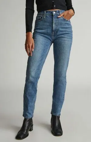 Everlane Womens The Original Cheeky Jeans Stretch Worn-In Mid Blue 33 Crop thumbnail 1