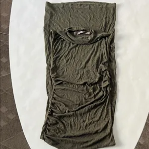 ENZA COSTA Silk Blend Knit Sleeveless Twist Ruched Midi Dress Army Green L $260 thumbnail 6