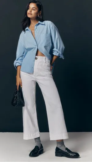 Anthropologie Maeve Colette White Wide-Leg High-Rise Jeans Size 27 Petite thumbnail 1