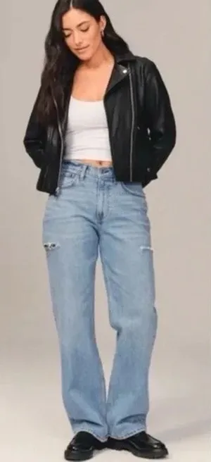 [Abercrombie & Fitch] The Baggy Mid Rise Jeans Side Slit Cuts NWT Sz 32 Long 14L thumbnail 1