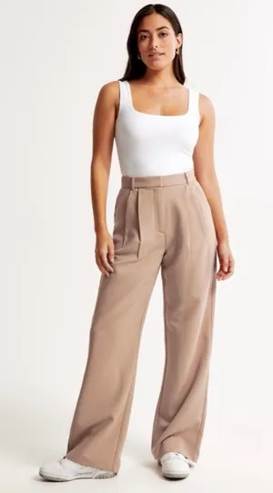 Abercrombie & Fitch Curve Love Sloane Tailored Pants in Tan thumbnail 1
