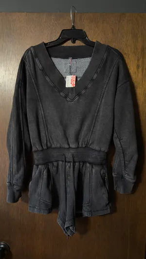 Free People V-neck Long Sleeve Romper with Drawstring Waist thumbnail 2