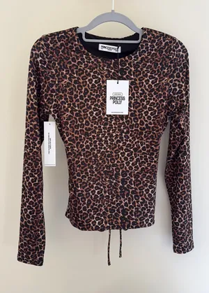 Princess Polly Cheetah Long Sleeve Top Open Back thumbnail 1