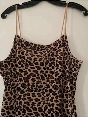 Y2K Tan Leopard Print Maxi Slip Dress XL Bodycon Casual Loungewear Summer thumbnail 3