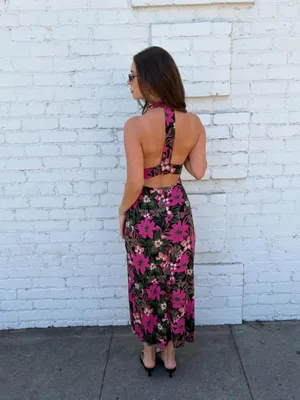 Free people Pink floral maxi bodycon open back dress sz XS / s #tropical #vacation #goingout #beach thumbnail 3