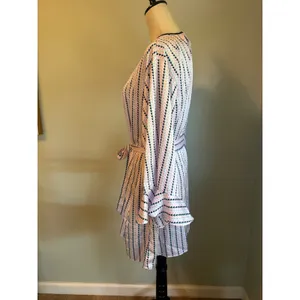 Kate Spade Heart Stripe Robe Pink Blue Satin Short Wrap Belted M y2k preppy boho thumbnail 3