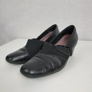 Clarks Womens Shoes Size 7.5 Black Leather Sugar Spice Heeled Slip On Pumps thumbnail 6