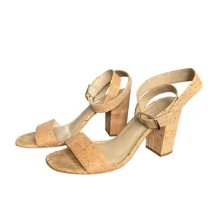 Ann Taylor Sandals Womens Size 8 1/2 Beige Cork Strappy Block Heel Ankle Strap thumbnail 4