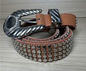 Vintage Statement Belt Womens A. Taylor Tan Silver Buckle Medium Studded‎ thumbnail 1