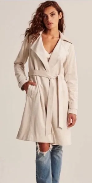 Abercrombie & Fitch Vegan Suede Trench Coat Cream Size XS Luxury Neutral thumbnail 1