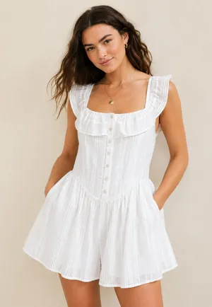 Aerie White Ruffle Sleeve Romper thumbnail 1