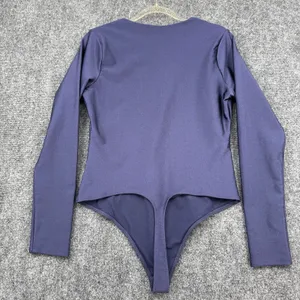 Good American Bodysuit Blue Long Sleeve Deep V Stretch Snap Closure Size 4 thumbnail 2