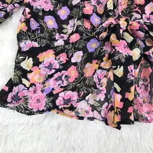 FREE‎ PEOPLE Maybel Sheer Floral Tie Front Peplum Top Crop Black Pink Small New thumbnail 12