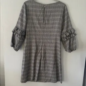 Gabby Skye Womens Dress Plaid Tiered Ruffle Sleeve Shift Gray Blue Size 8 thumbnail 3
