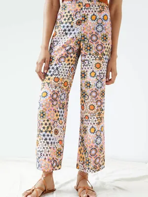 Anthropologie Geometric Straight Wide Leg High Rise Pant Size 2 thumbnail 2