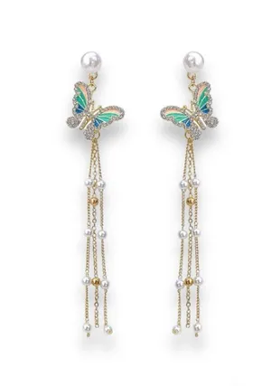 Elegant Butterfly Tassel Chain Dangle Drop Earrings for Women thumbnail 1