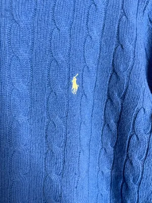 Vtg Ralph Lauren Sport blue cable knit wool sweater thumbnail 2