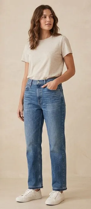 Madewell The Rail Straight Leg Jeans Womens Size 33 Large Raw Hem Medium Wash thumbnail 1