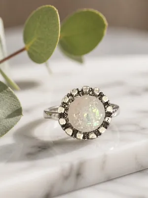 White Faux Opal Halo Sterling Ring — Size 7 NWT thumbnail 3