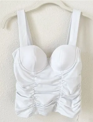 Reformation Linnea Knit Top White Size XS Corset Ruched Neutral Sweetheart thumbnail 1
