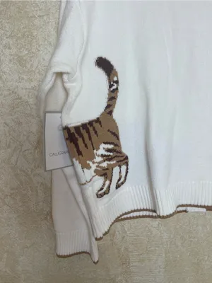 Anthropologie Calligraphie Novelty Knit Cat Sweater Cardigan Grandma Cream L thumbnail 6